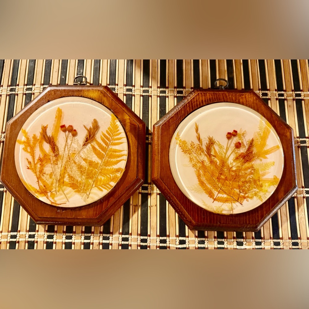 Vintage 1970s pressed flower wall hangings